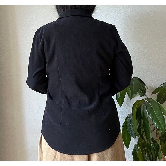 vtg 90s y2k suedelike black button down shirt classic tailored boho blouse small - Picture 5 of 10